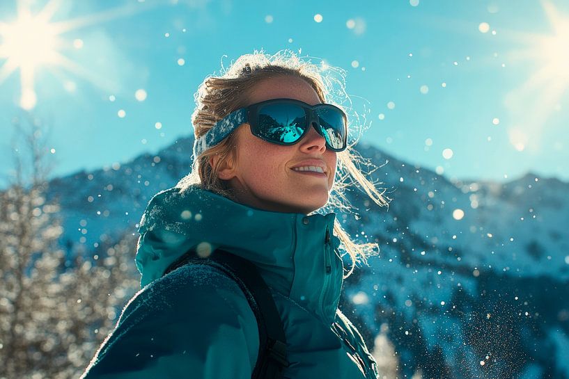 Frau im Schnee mit Sonnenbrille von Poster Art Shop