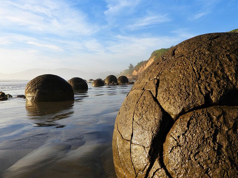 Close-Up van de boulders in Moeraki, Nieuw-Zeeland von J V