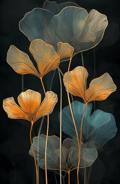 Bladerdans in Blauw en Koper van Steinfox Art