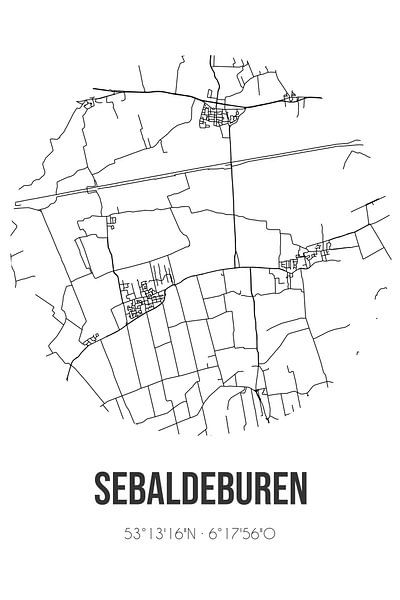 Sebaldeburen (Groningen) | Map | Black and White by Prints of Place