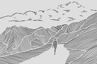 Hiking in the mountains (abstract line drawing landscape nature hills stripes man woman line art)