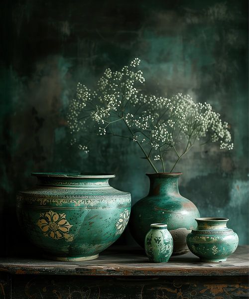 Still life emerald green antique vases by Marianne Ottemann - OTTI