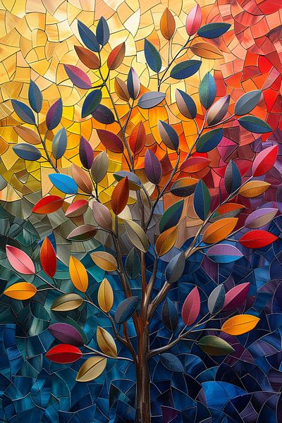 Abstrakter bunter Baum in herbstlichen Farbtönen von Art & Soul Creations
