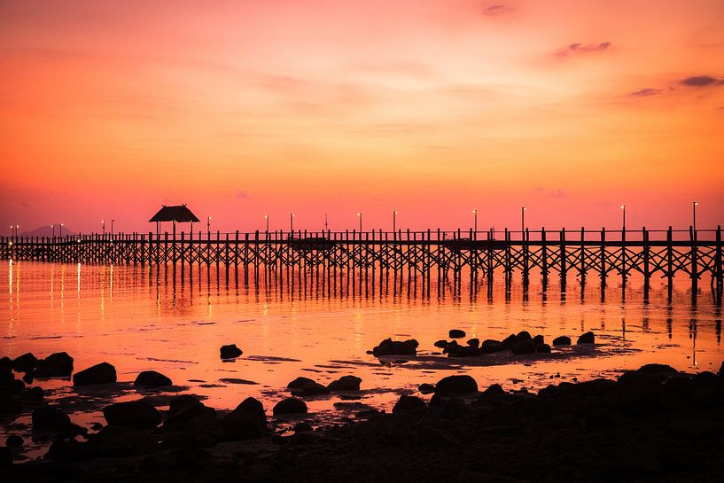Wooden bridge at sunset in Flores, Indonesia by Bart Hageman Photography