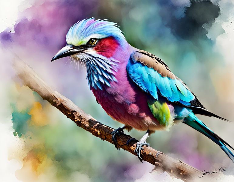 Schöne Vögel der Welt - Fliederbrust-Rollvogel2 von Johannas Art Creations