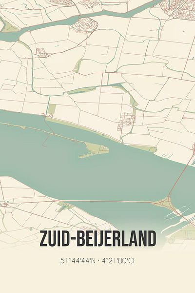 Vieille carte de Zuid-Beijerland (Hollande méridionale) par Affiches de lieux