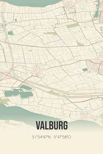 Vieille carte de Valburg (Gueldre) par Affiches de lieux