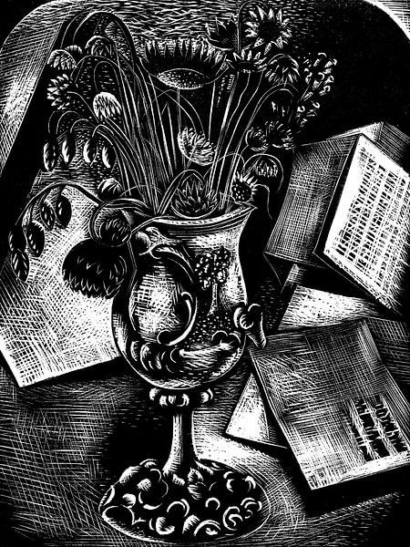 Blumen Vase Schwarz Weiß von Mad Dog Art