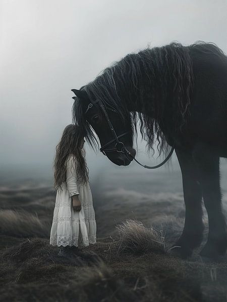 kleines Mädchen mit schwarzem Pferd von haroulita