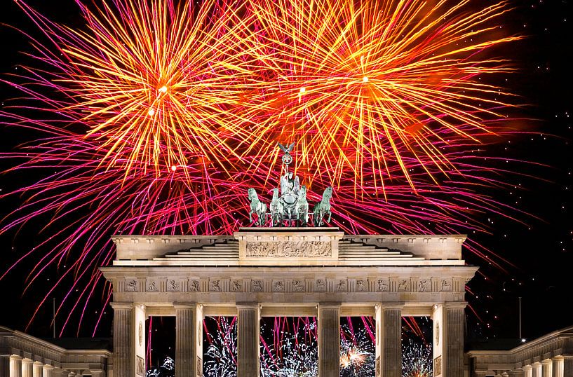 Fireworks at the Brandenburg Gate in Berlin by Frank Herrmann
