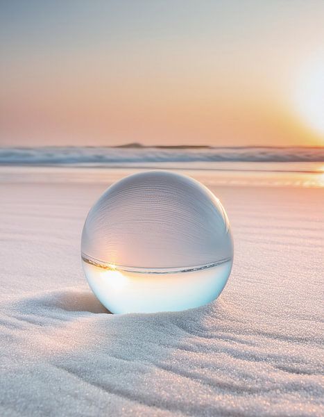 Un reflet magique : un globe de verre au coucher du soleil sur la plage par Lichtermeer