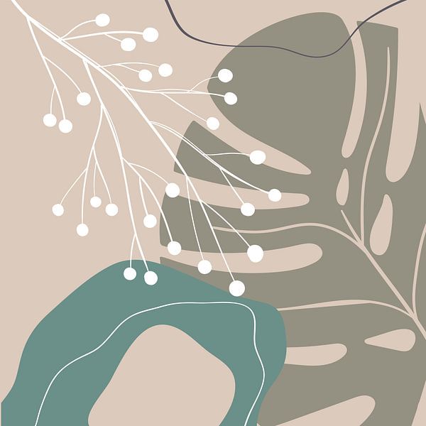 Feuilles, formes et lignes stylistiques : sable, marron et essence par Color Square