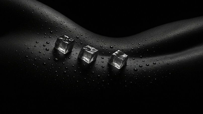 Artistic black-and-white photo with ice and skin - modern wall decoration with contrast and tension by Retinas images