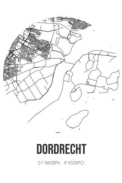Dordrecht (Zuid-Holland) | Map | Black and white by Prints of Place