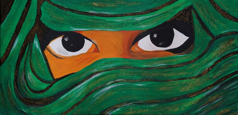 Verschleierte Frau in dunkelgrün mit Glitzer par Babetts Bildergalerie