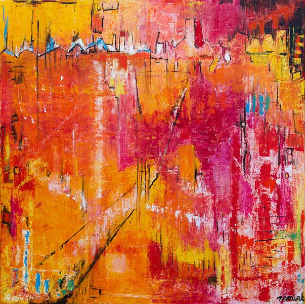 Abstrait rose orange rouge jaune par Anja Namink - Peintures