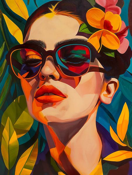 Retro Flair: Frida in Years '60/'70 Style with Sunglasses and Flower by Roger VDB