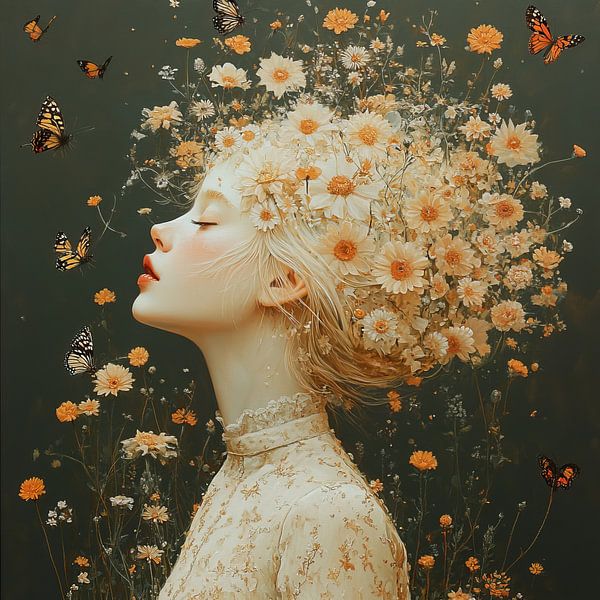 Flower head | Butterfly Woman by Eye catching paintings