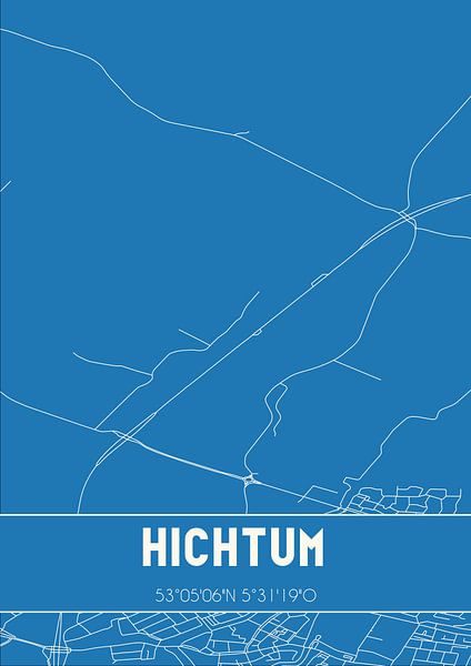 Blueprint | Carte | Hichtum (Fryslan) par Affiches de lieux