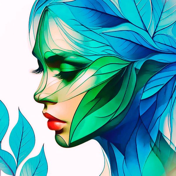 Portrait romantique avec des feuilles transparentes. ( 7 ) par Ineke de Rijk