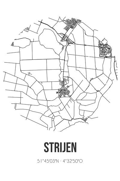 Strijen (Süd-Holland) | Karte | Schwarz-Weiß von Ortsdrucke