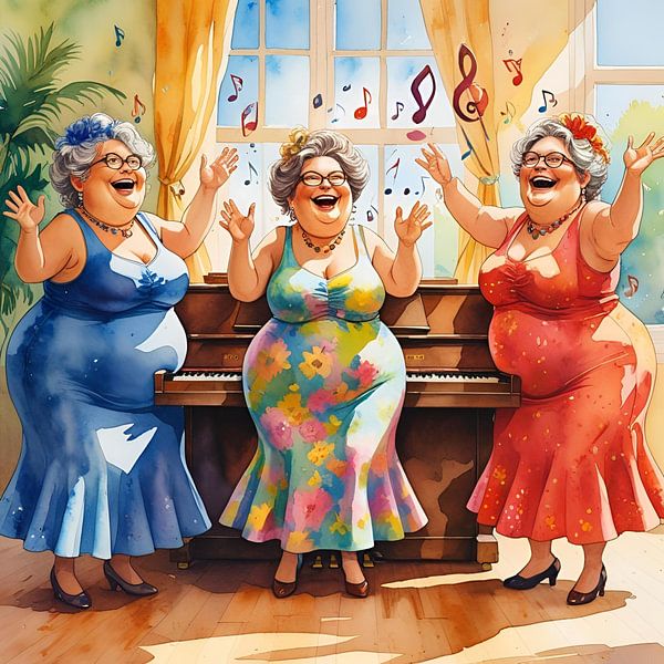 3 cosy ladies at the piano by De gezellige Dames