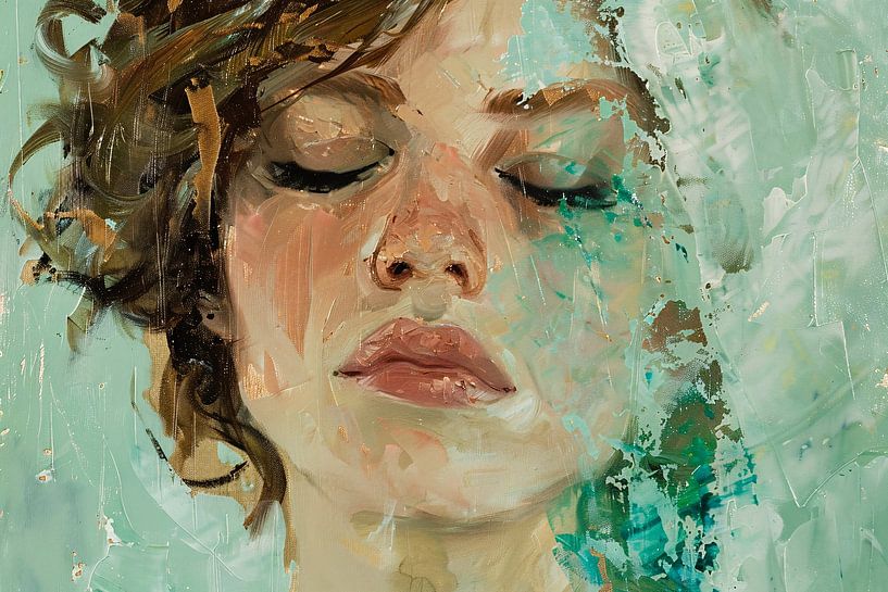 Weibliches Porträt mit geschlossenen Augen und Farbenspiel von Art & Soul Creations