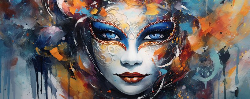 Heimlicher Blick | Buntes Porträt von Blickfänger Gemälde