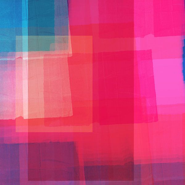 Paysage abstrait. Blocs de couleur rouge, rose fluo et violet. par Dina Dankers