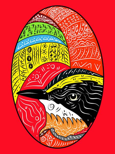Bunte Vogel-Illustration mit Stammesmustern von Golden Haze Studio