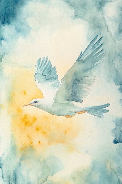 Aquarell Vogel in vollem Flug von Imperial Art House