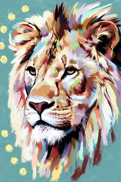 Buntes Löwenporträt in Pop Art von Art & Soul Creations
