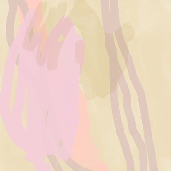 Abstrakte Malerei in Pastellfarben. Neon-Rosa, Gelb, helles Lila. von Dina Dankers