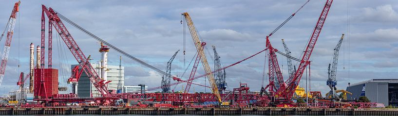 Site of Mammoet with pair of huge cranes. by Jaap van den Berg