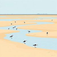 Oiseaux sur les vasières à marée basse ameland.