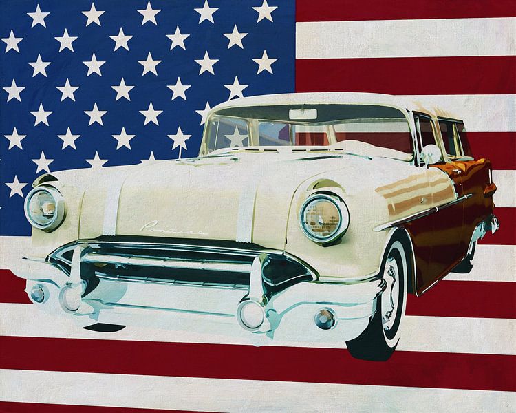 Pontiac Safari-Kombi 1956 mit der Flagge der U.S.A. von Jan Keteleer