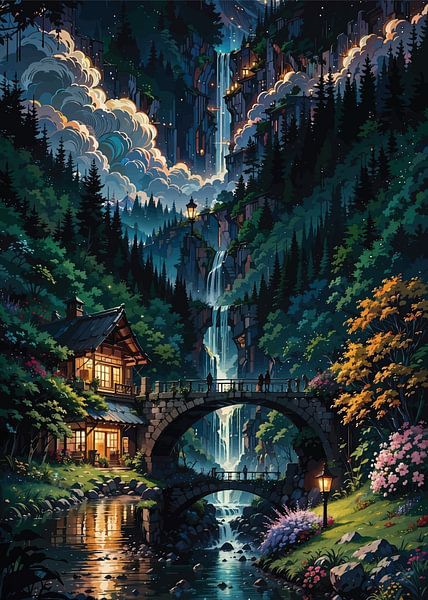 Schöner Wasserfall in der Nacht von PublicArt77