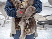 Resident of Lapland in traditional clothing made from hides