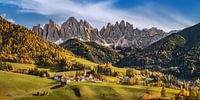 Dolomites alpine panorama in sunny autumn light