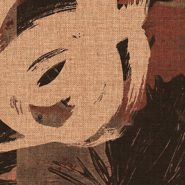 Calligraphie japonaise abstraite en brun rouille et beige par Dina Dankers