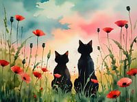 Zwei Katzen in einem Traum aus Mohnblumen