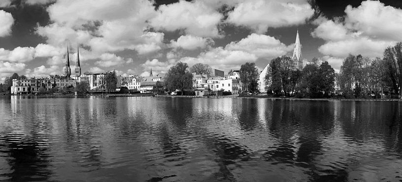Lübeck Hanseatic City - Panorama at the Mill Pond (black and white) by Frank Herrmann