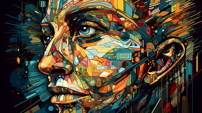 Femme, profil, visage parfait, géométrie, couleurs vives par Jan Bechtum