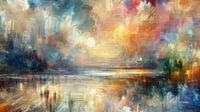 Peinture impressionniste d'une masse d'eau avec un ciel coloré