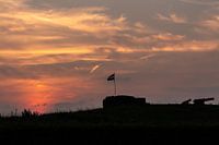 Sonnenuntergang an einem schwülen Sommerabend in Muiden
