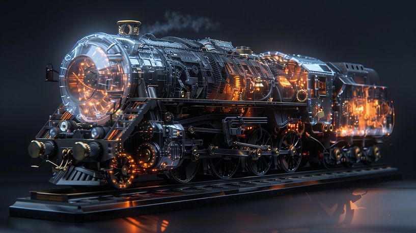 Locomotive mécanique illuminée en verre et bronze par Artz by Mr.JAi