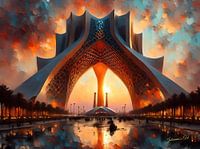 Tour Azadi, Téhéran, Iran, au coucher du soleil