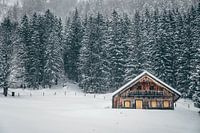 Wooden hut in winter
