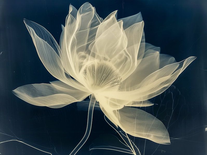 Artistic Black and White Photogram of a Flower - Vintage Style in the Tradition of Man Ray by Roger VDB