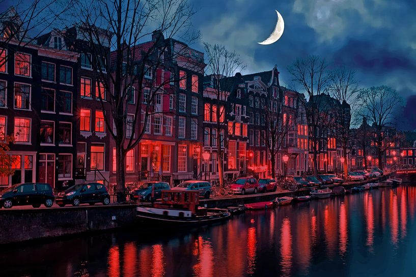Stadtbild von Amsterdam mit Halbmond in den Niederlanden von Eye on You